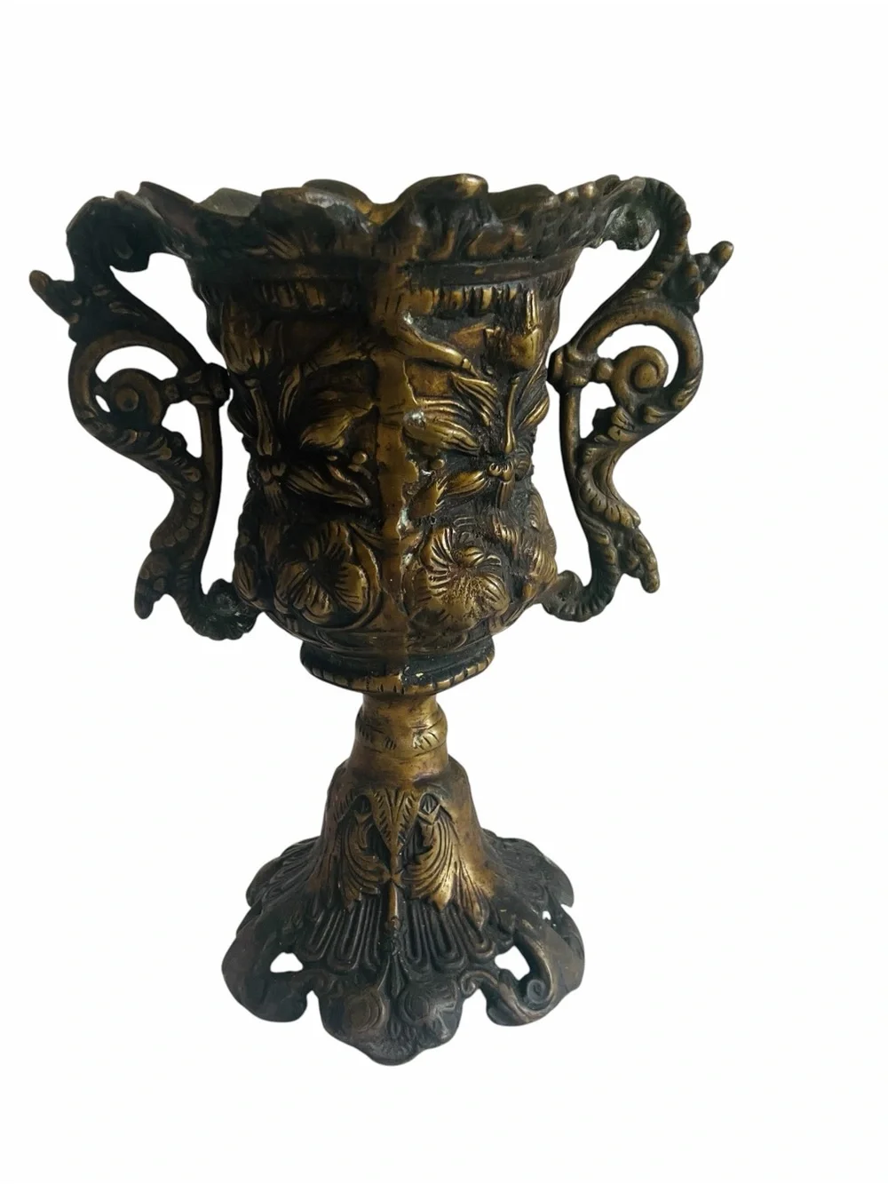 Antique Ornate Patina Double Handled Vase